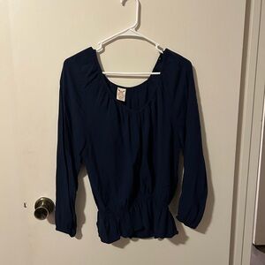 Faded Glory Blue Ruched 3/4 Sleeve Blouse
